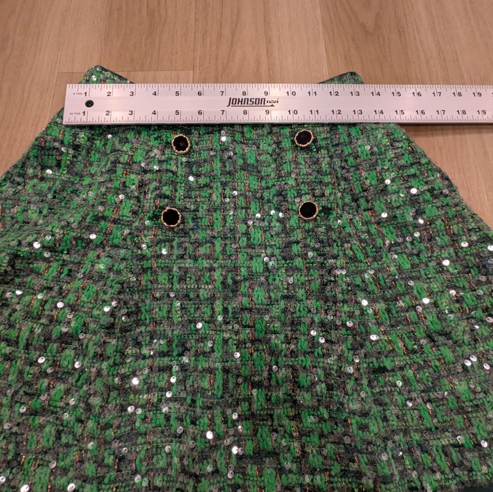 Anthropologie Maeve Green Sequin Tweed Two-Piece Skirt Set - Picture 8 of 9
